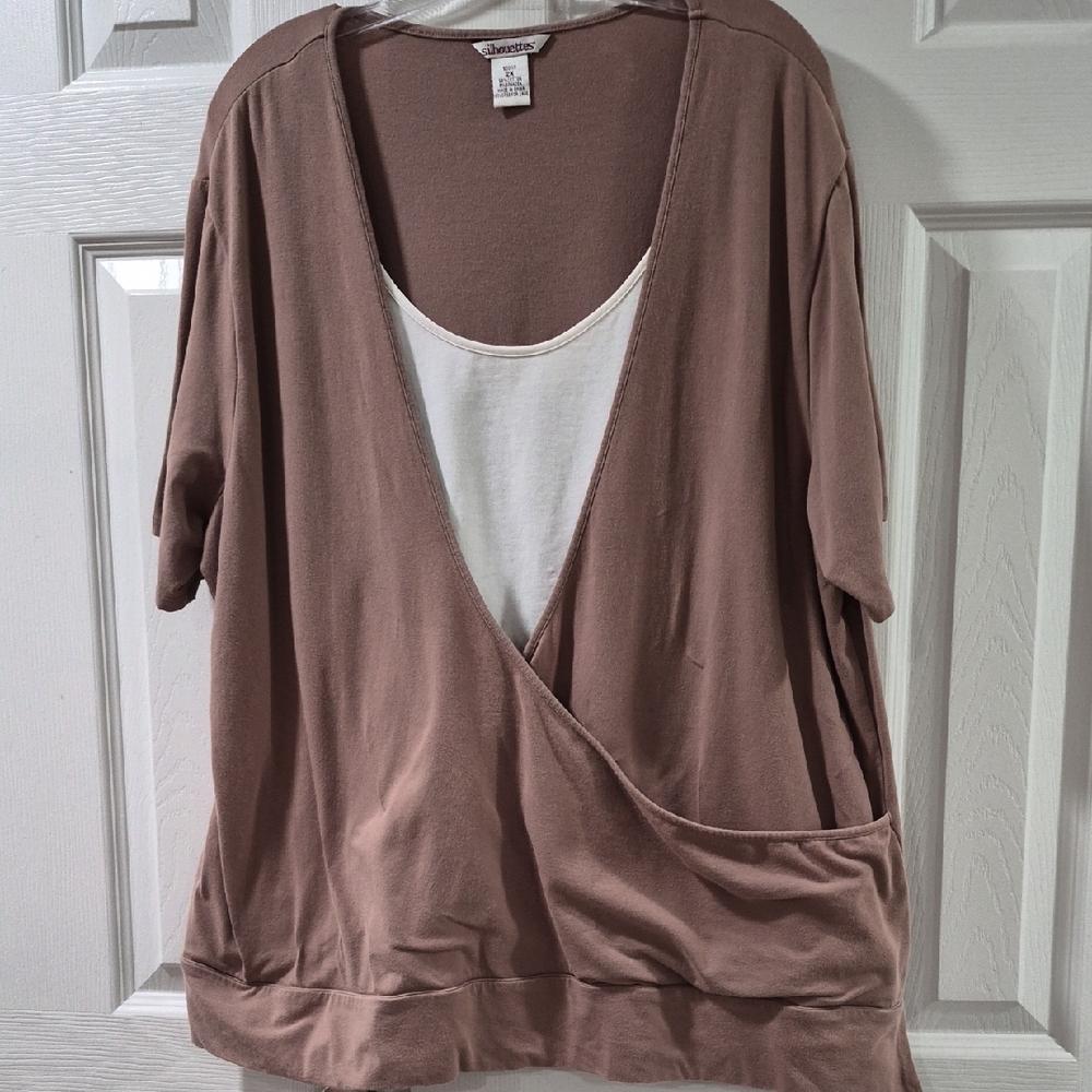 Silhouette Brown Wrap Blouse with Cream Layer